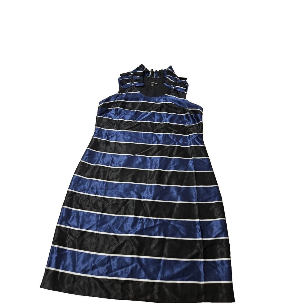 Banana Republic Petite 12P Striped Sleeveless Dress Blue Black Made in Turkey